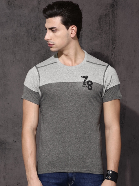 

Roadster Grey Colourblocked Round Neck Pure Cotton T-shirt