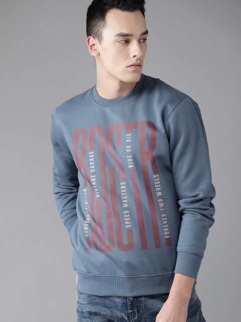 

Roadster Men Blue & Rust Red Printed Sweatshirt