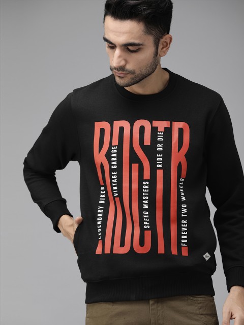 

Roadster Men Black & Orange Brand Carrier Printed Sweatshirt with Pockets