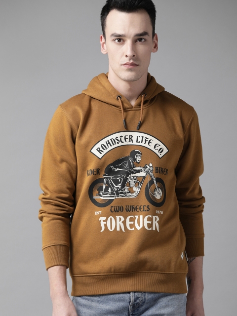

Roadster Men Brown & Black Printed Hooded Sweatshirt