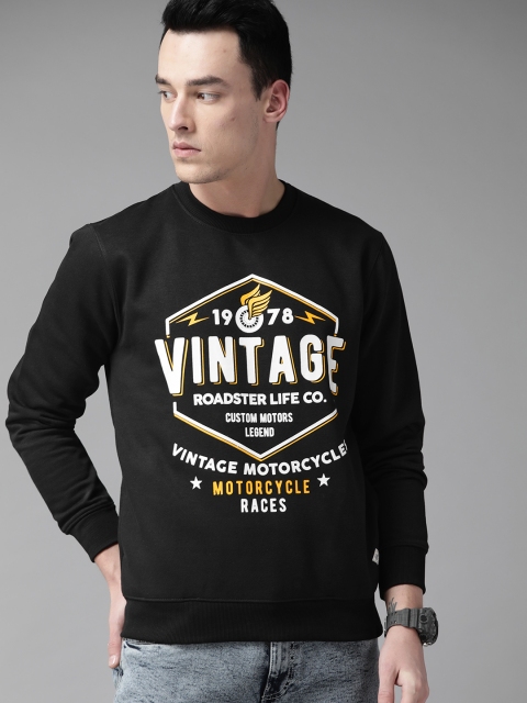 

Roadster Men Black & White Brand Carrier Printed Sweatshirt