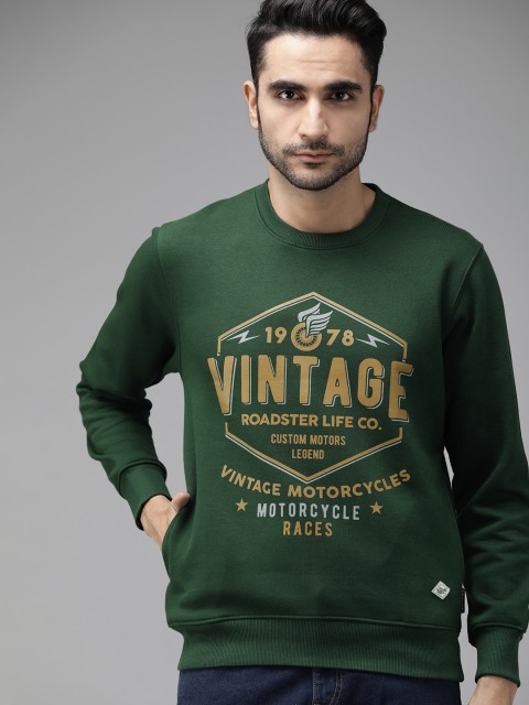 

Roadster Men Green Brand Carrier Printed Sweatshirt with Pockets