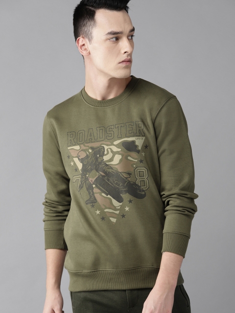 

Roadster Men Olive Green & Black Printed Sweatshirt