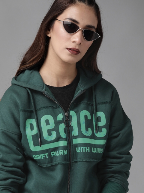 

The Roadster Lifestyle Co Women Green Printed Hooded Sweatshirt