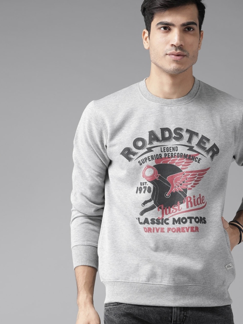 

The Roadster Lifestyle Co Men Grey Melange & Black Printed Sweatshirt