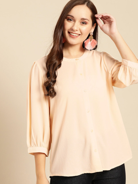 

DressBerry Women Peach-Coloured Solid Top