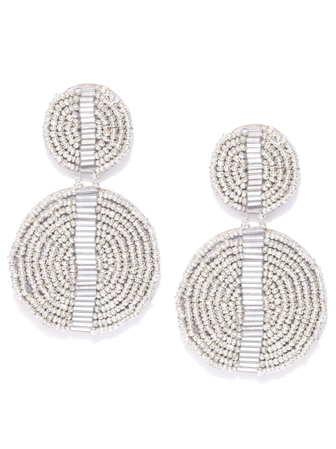 

Blueberry Silver-Toned Beaded Handcrafted Circular Drop Earrings