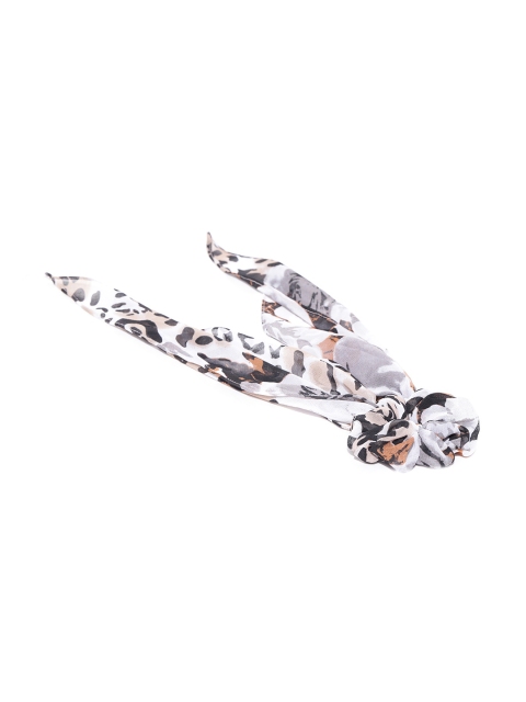 

Blueberry Grey & Rust Brown Printed Ponytail Holder with Knot Detail