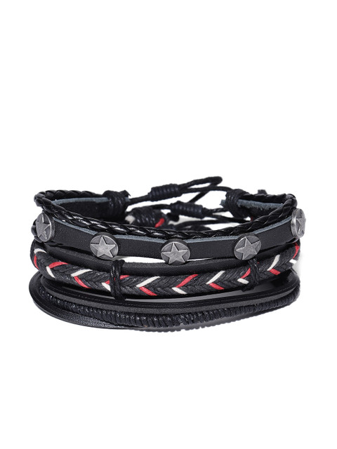 

Blueberry Men Set of 3 Black Leather Handcrafted Multistrand Bracelets
