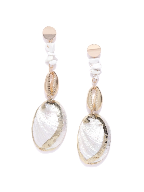 

Blueberry Off-White Gold-Plated Mother of Pearl Cowry Handcrafted Drop Earrings