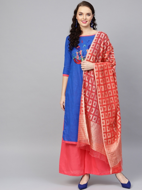 

Ishin Blue & Pink Unstitched Dress Material with Dupatta