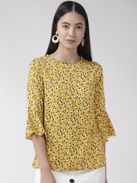 

plusS Women Mustard Yellow & Off-White Printed Top
