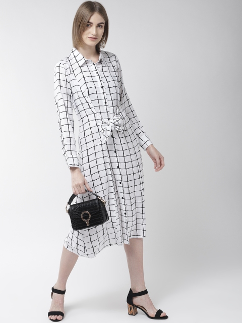 

plusS Women White & Black Checked Shirt Dress