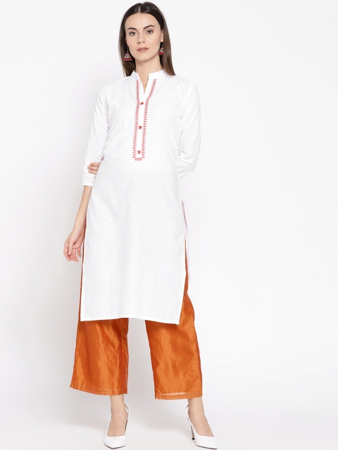 

Vastraa Fusion Women White Yoke Design Straight Kurta