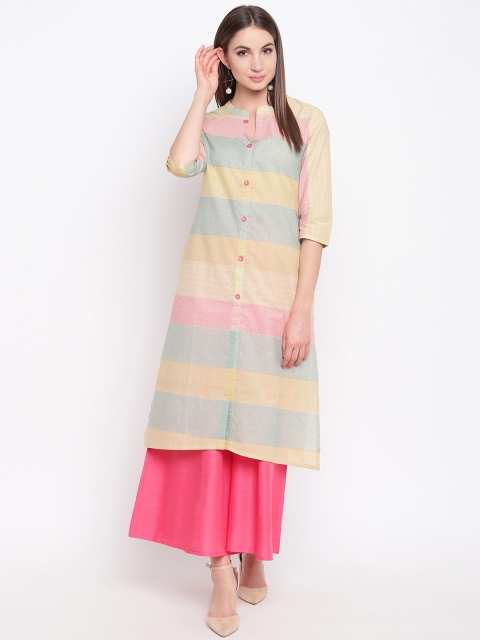 

Khushal K Women Beige & Pink Colourblocked Kurta with Palazzos