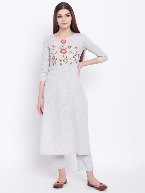 

Khushal K Women Off-White Embroidered Kurta with Trousers