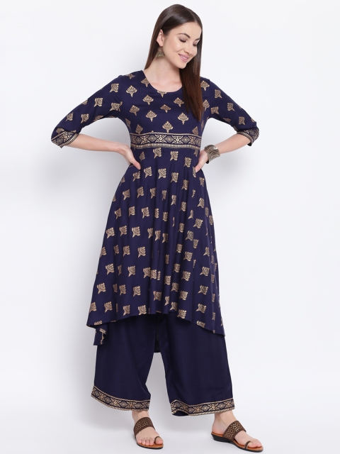 

Khushal K Women Navy Blue Printed Kurta with Palazzos
