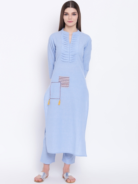

Khushal K Women Blue Embroidered Kurta with Trousers