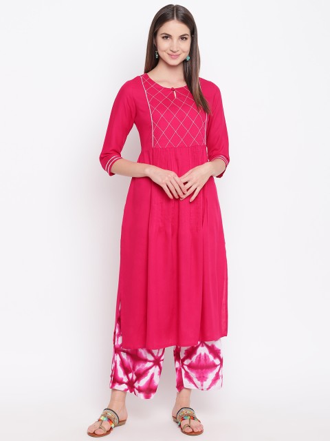 

Khushal K Women Pink Solid Kurta with Palazzos