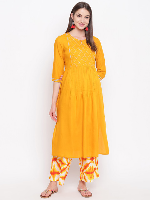 

Khushal K Women Yellow Yoke Design Kurta with Palazzos