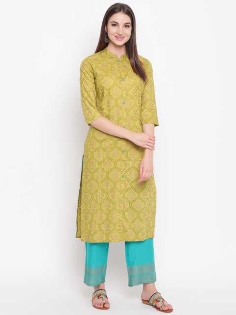 

Khushal K Women Mustard & Green Printed Kurta with Palazzos