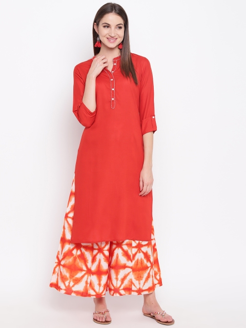 

Khushal K Women Orange Solid Kurta with Palazzos