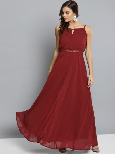 

Carlton London Women Wine-Coloured Solid Maxi Dress, Burgundy
