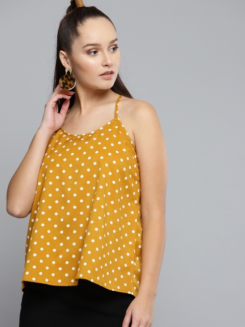 

Carlton London Women Mustard Yellow & White Printed Styled Back Top