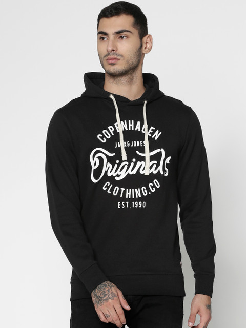 

Jack & Jones Men Black Printed Hooded Sweatshirt