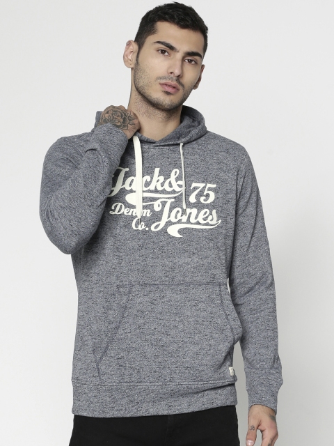 

Jack & Jones Men Navy Blue Printed Hooded Sweatshirt