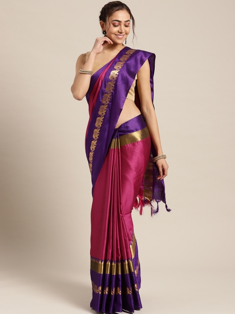 

Ishin Magenta Solid Chanderi Saree