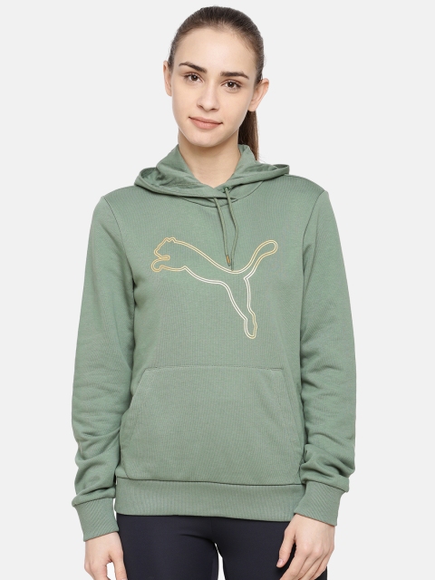 

Puma Women Olive Green Printed Hooded Sweatshirt