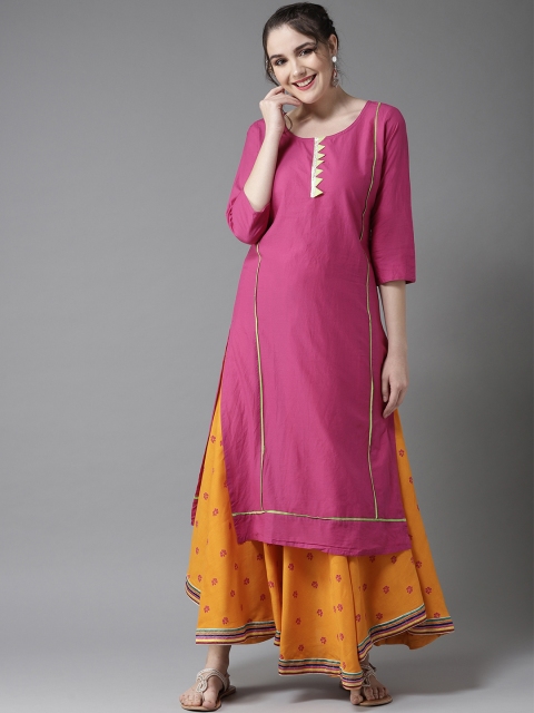 

HERE&NOW Women Pink & Orange Solid Kurta with Skirt