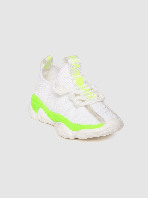 

Hoppipola Kids White & Green Woven Design Mid-Top Sneakers