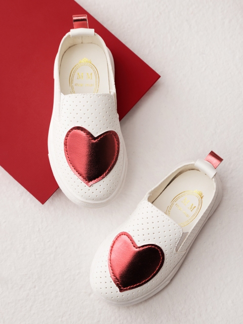 

Hoppipola Girls White & Red Perforated Slip-On Sneakers
