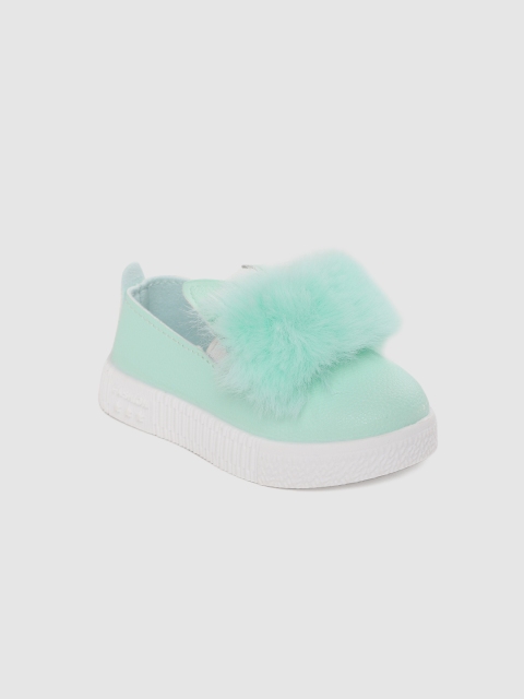 

Hoppipola Girls Sea Green Solid Slip-On Sneakers with Faux Fur Detail