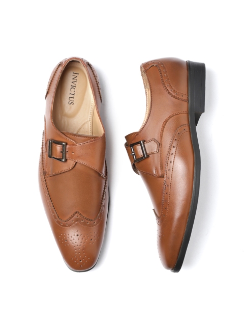 

INVICTUS Men Tan Brown Formal Monks with Brogue Detail