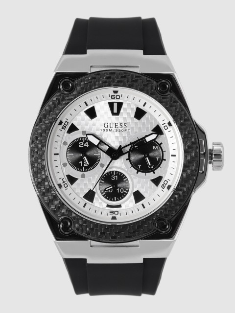 

GUESS Men Silver-Toned & Black Analogue Watch v