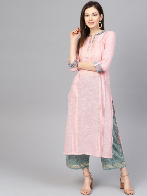 

PINKSKY Women Pink & Green Solid Kurta with Palazzos