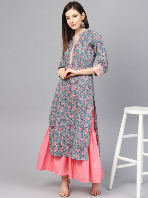 

PINKSKY Women Blue & Pink Printed Kurta with Sharara