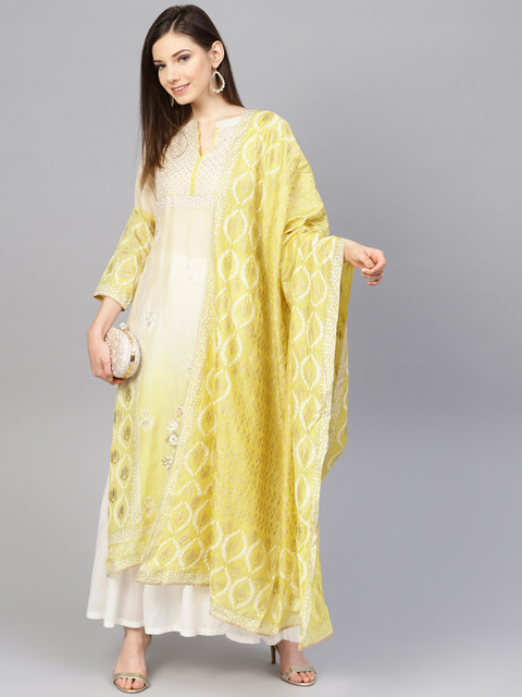 

PINKSKY Women Yellow & Beige Printed Kurta with Sharara & Dupatta
