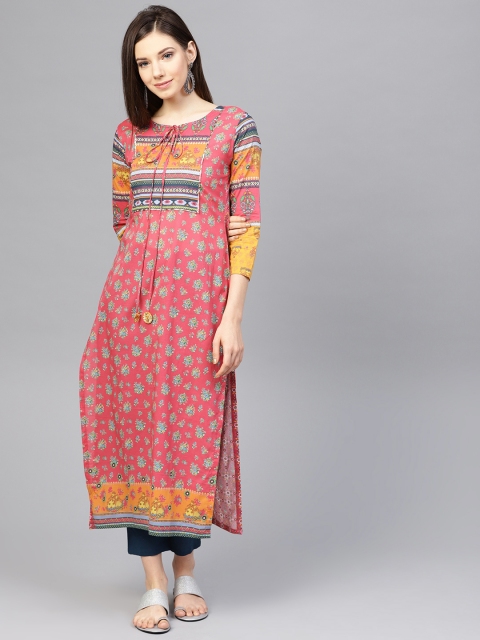 

PINKSKY Women Pink & Navy Blue Printed Kurta with Trousers