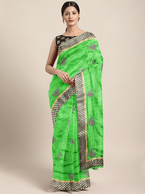 

The Chennai Silks Green & Grey Viscose Rayon Embroidered Banarasi Saree
