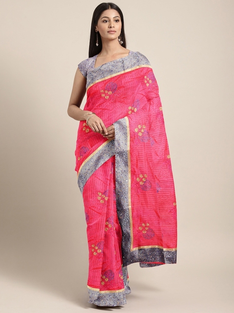 

The Chennai Silks Pink & Grey Viscose Rayon Embroidered Banarasi Saree