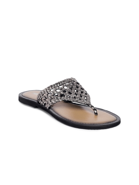 

TRENDS & TRADES Women Grey Hand-Woven Leather Open Toe Flats