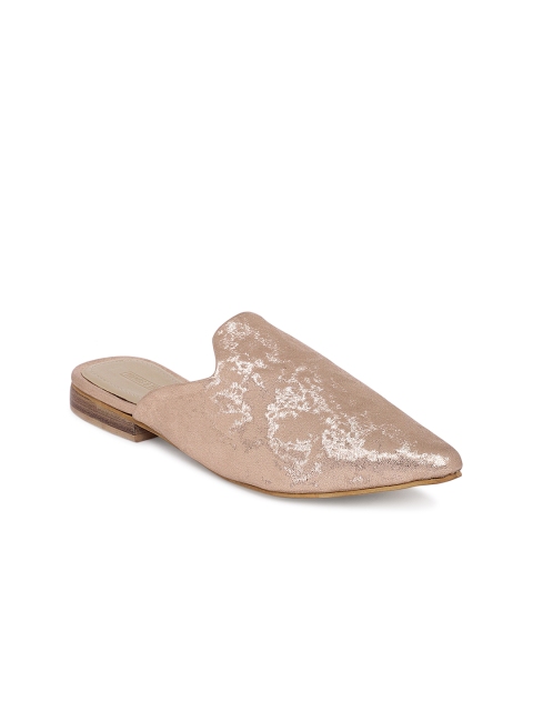 

TRENDS & TRADES Women Gold-Toned Solid Synthetic Patent Mules