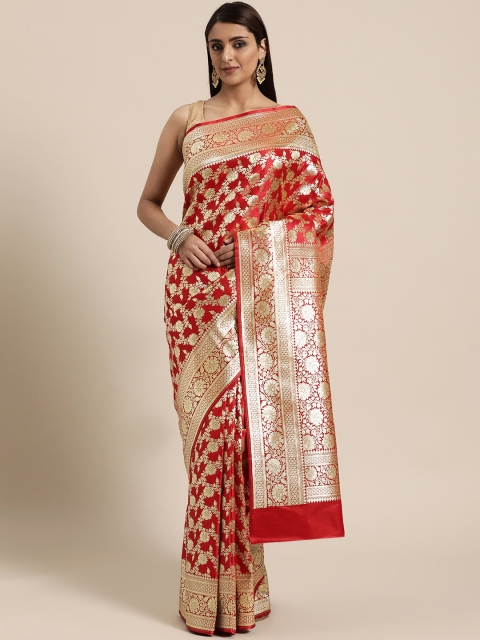 

BANARASI SILK WORKS Red & Golden Woven Design Banarasi Saree