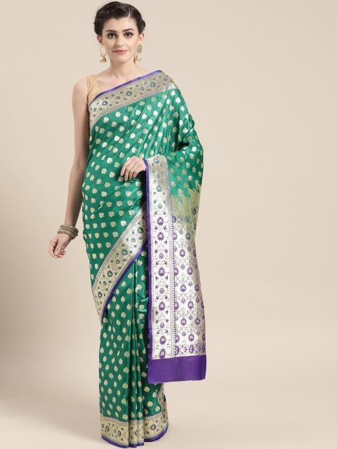 

BANARASI SILK WORKS Green & Golden Woven Design Banarasi Saree