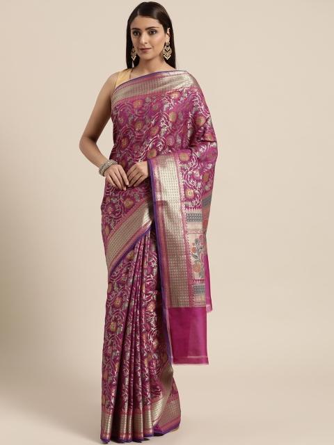 

BANARASI SILK WORKS Magenta & Golden Woven Design Banarasi Saree