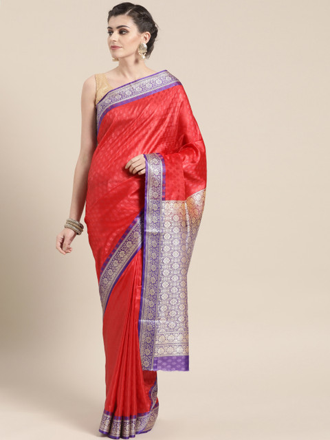

BANARASI SILK WORKS Red Woven Design Banarasi Saree